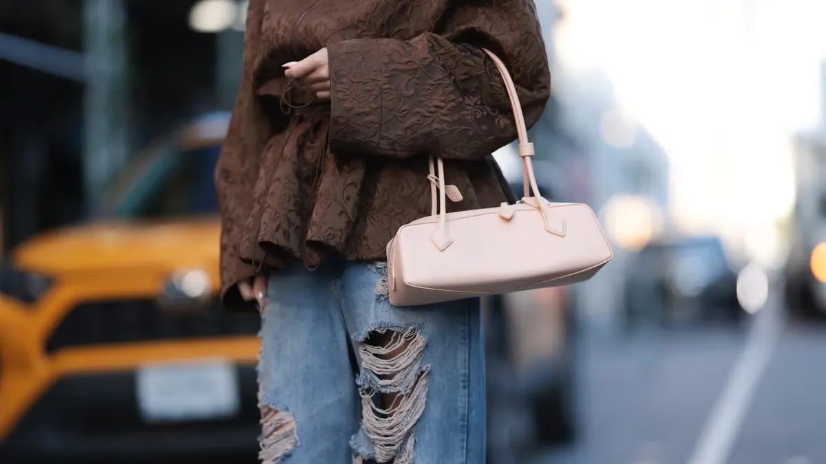 Minimalist French chic East-West shoulder bag in premium leather with clean horizontal silhouette.