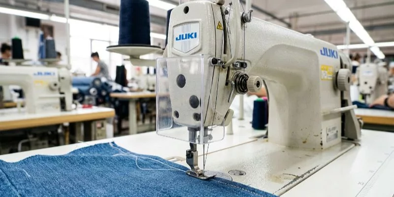 .Juki industrial sewing machine with clear plastic needle safety guard