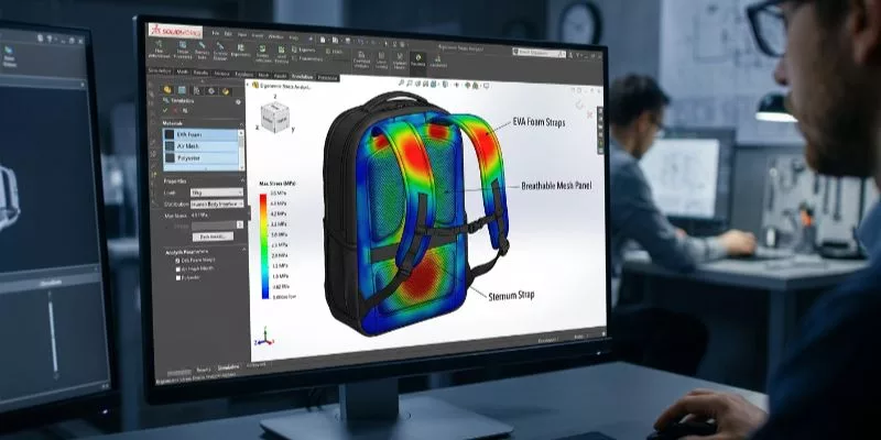 3D CAD ergonomic stress analysis of backpack back panel and EVA foam shoulder straps