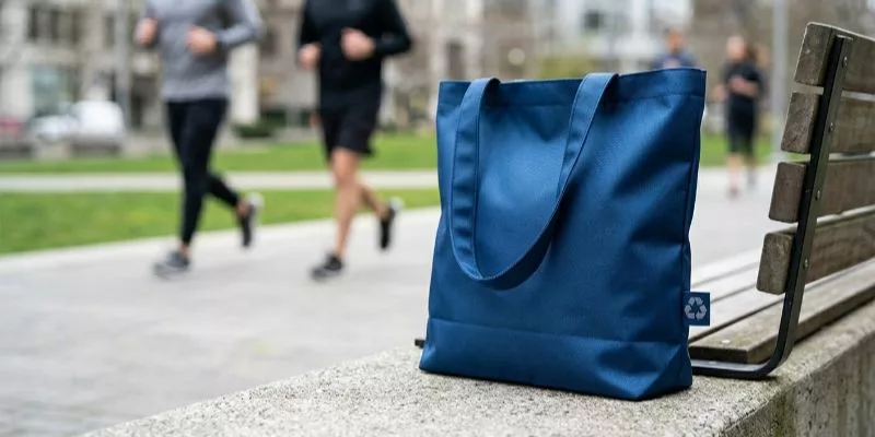 GRS-certified recycled rPET polyester tote bag in navy