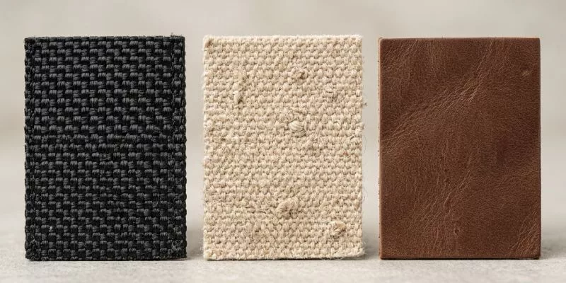 Macro comparison of nylon, canvas, and leather bag materials for HTS classification