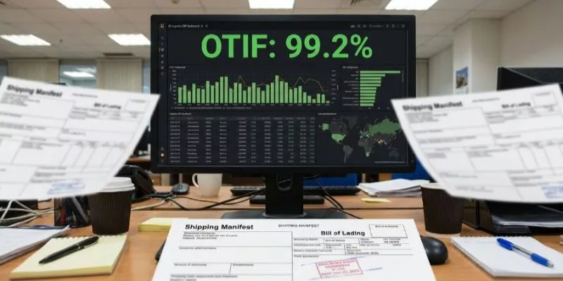 ERP Dashboard Screenshot Showing 99.2% OTIF Delivery Success Rate with Shipping Documents