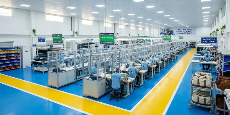Wide view of an A-grade clean and compliant bag manufacturing production line