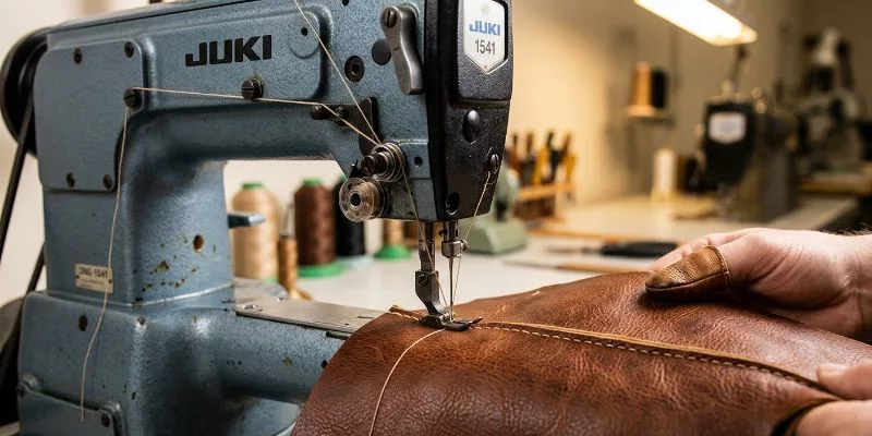 Full-grain leather hide with natural scars marked with white chalk for cutting avoidance
