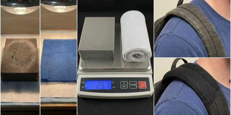 Digital screenshot of a textile tensile strength test showing a 110 lbs load.