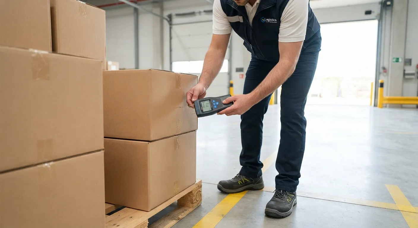 Inspector in hi-vis gear reviewing a loading checklist at an open container door