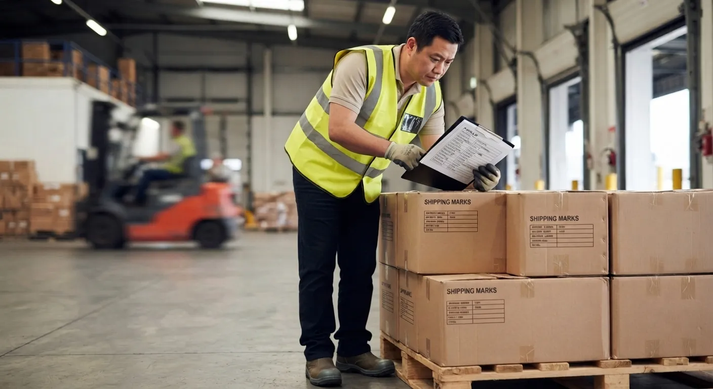 Warehouse team checking cartons against a final packing list on the loading dock