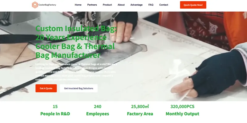 CoolerBagFactory website — custom cooler and insulated bag manufacturer