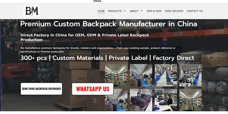 BM Backpack Manufacturer website — premium custom backpack factory in China