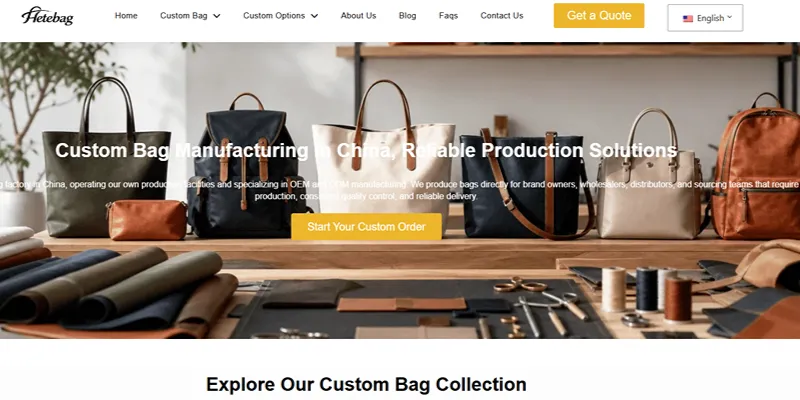 Hetebag website — custom bag manufacturing solutions and product range