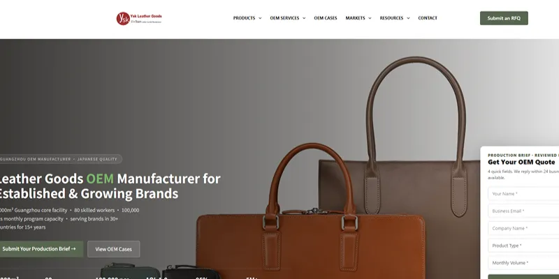 YSK Leather Goods website — leather goods OEM manufacturer for established brands