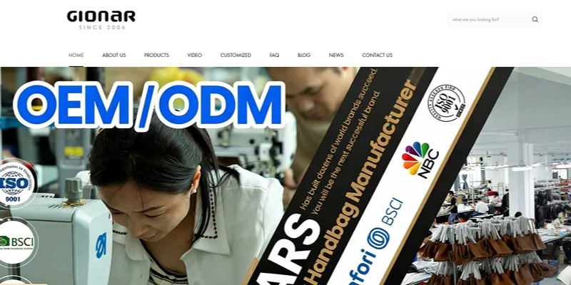 Gionar website — OEM/ODM leather handbag manufacturer