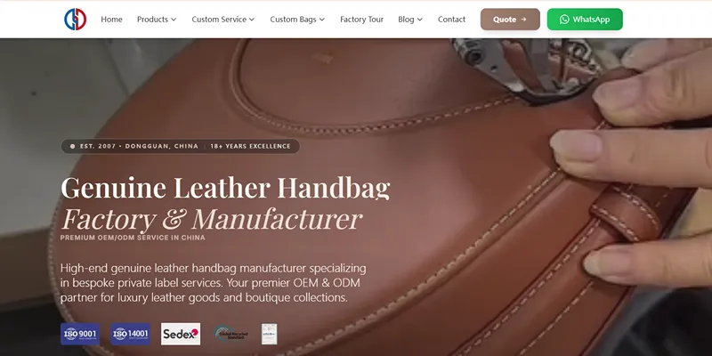 Junhao China Handbag Factory website — genuine leather handbag factory