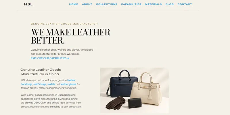 Hengsheng Leather website — HSL leather goods manufacturing