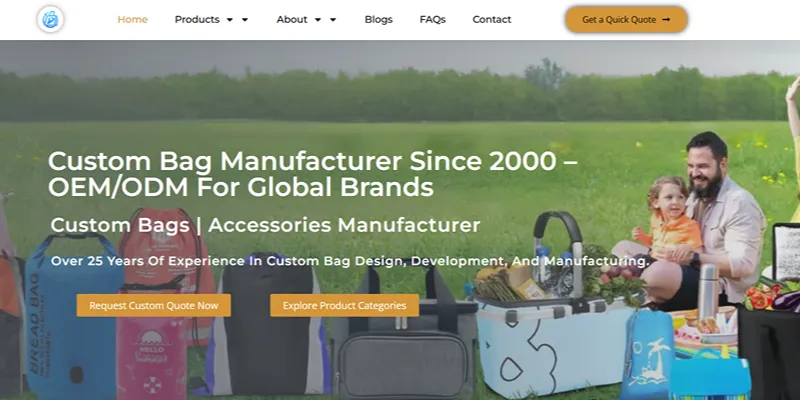 Jundong Factory website — custom bag manufacturer since 2000