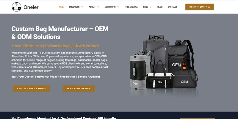 Szoneier website for custom bag OEM and ODM solutions