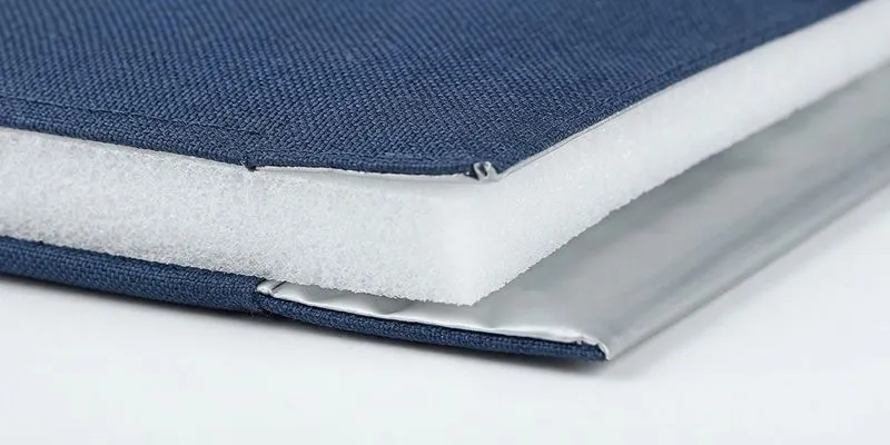 Bag wall cross-section showing canvas shell, foam insulation, and foil liner