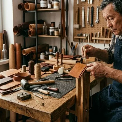 Leather craftsmanship in our workshop