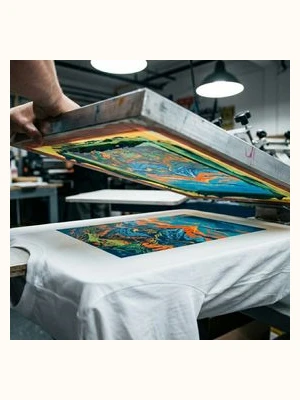 Vibrant multi-color silk screen print on bag fabric