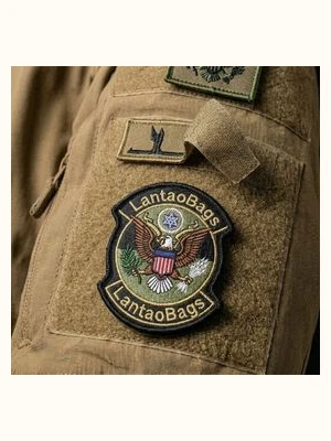Tactical velcro brand patch application on bag