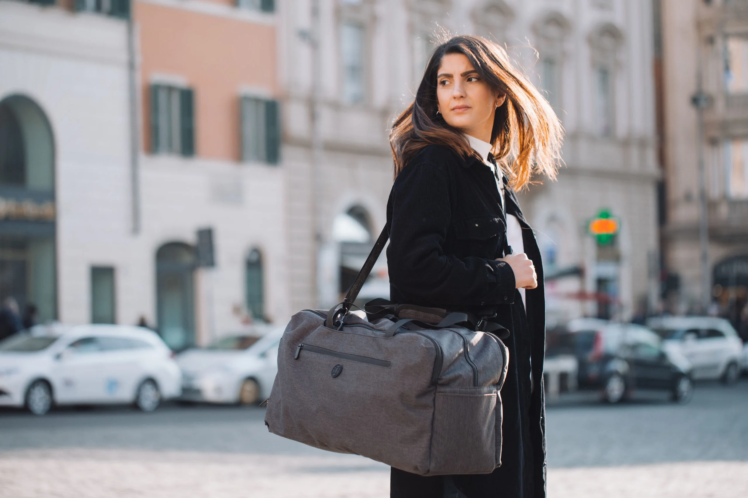Duffle bag customer scene