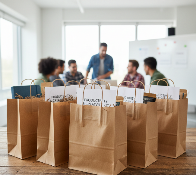 Custom gift bags in use